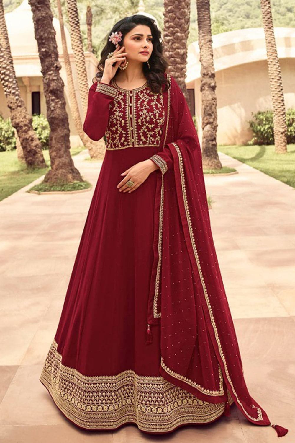Buy Maroon Poly Blend Embellished Metal Work One Shoulder Saree Gown For  Women by S&N by Shantnu Nikhil Online at Aza Fashions.